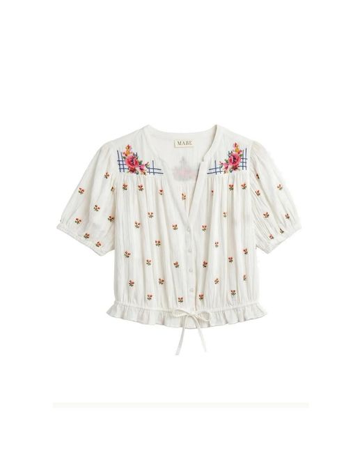 M.A.B.E White Harlie Short Sleeve Embroidered Top
