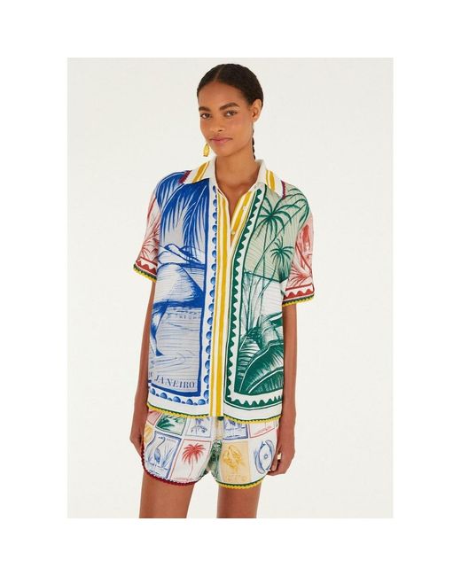 Farm Rio Blue Brasil Vintage Linen Mix Shirt