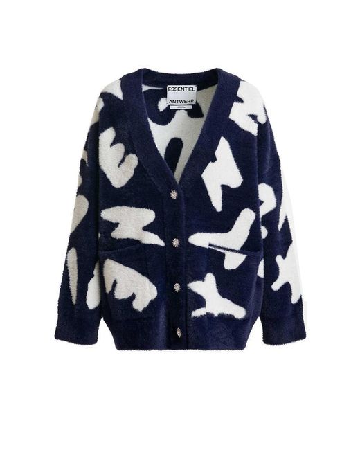 Essentiel Antwerp Blue Jarden Letters Cardigan
