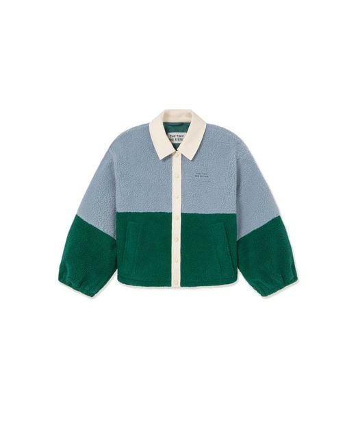 The Tiny Big Sister Green Colour Block Sherpa Jacket