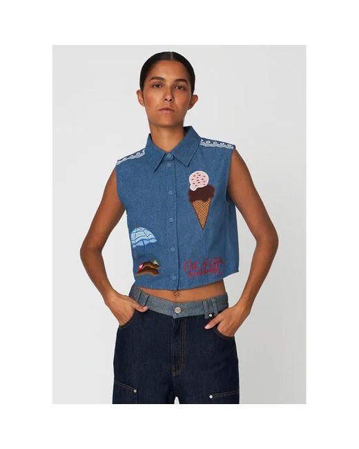 Stella Nova Blue Out Of Office Embroidered Top