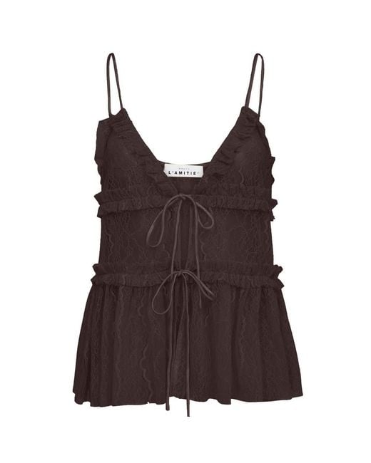 Haute L'Amitié Brown New Lace Tie Top