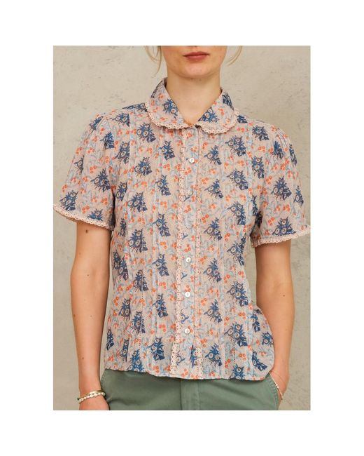 M.A.B.E Brown Aster Collar Short Sleeve Top
