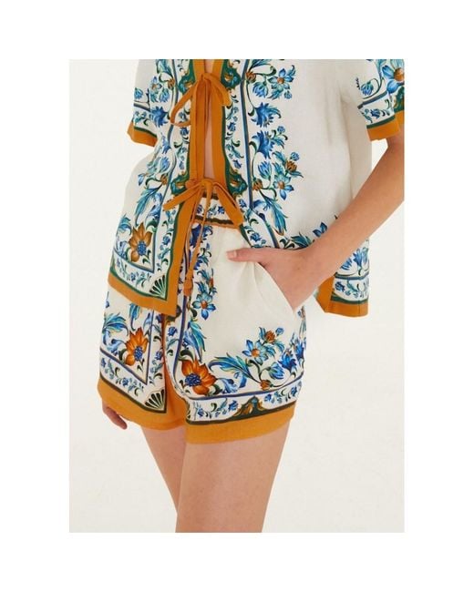 Farm Rio Blue Flora Tile Shorts