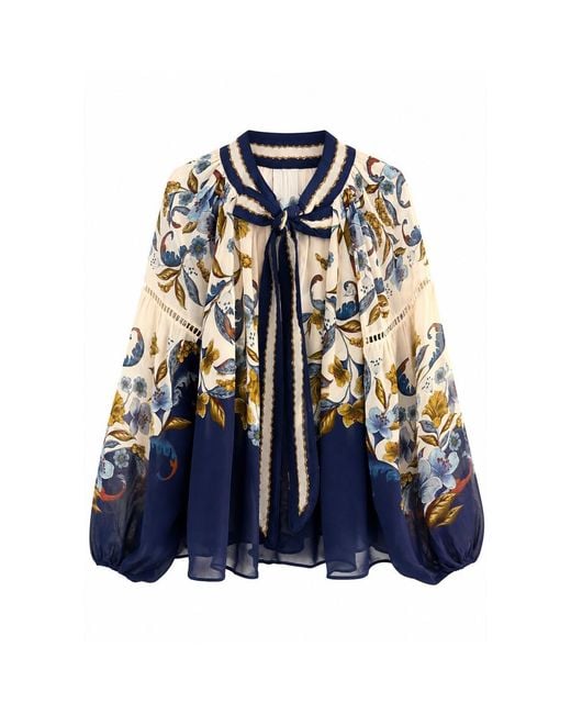 Farm Rio Blue Golden Nature Long Sleeve Blouse
