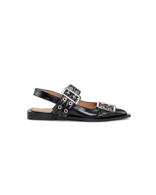 Ganni Black Buckle Ballerina Naplack Shoes