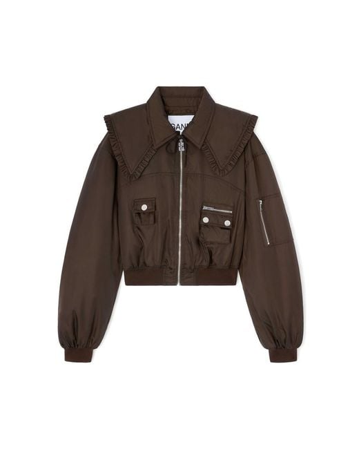 Ganni Brown Duchesse Bomber Jacket