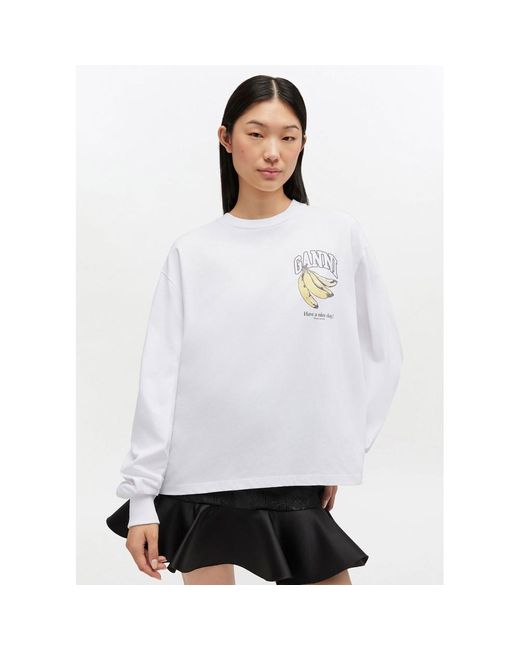 Ganni White Banana Print Cotton Jersey
