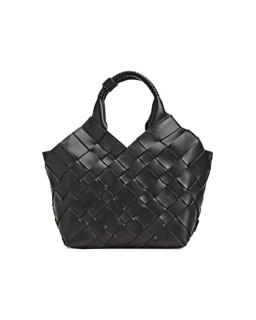 Cala & Jade Black Misu Leather Woven Shoulder Bag