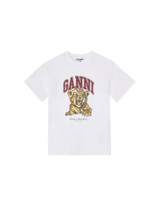 Ganni White Heavy Jersey Tiger Textured T-Shirt