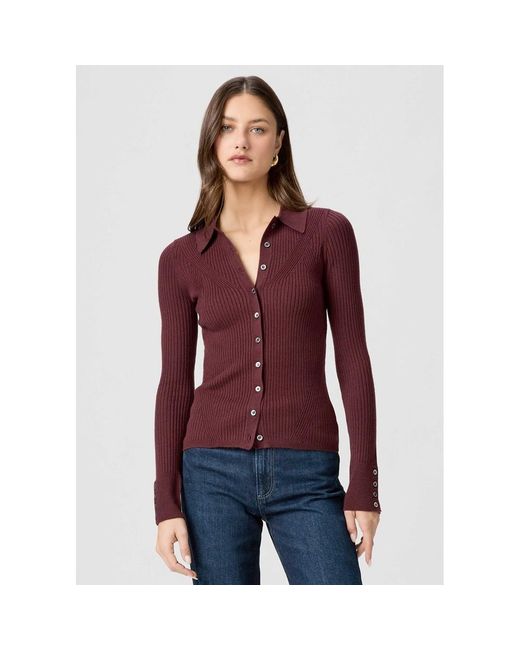 PAIGE Red Jayde Ribbed Polo Top