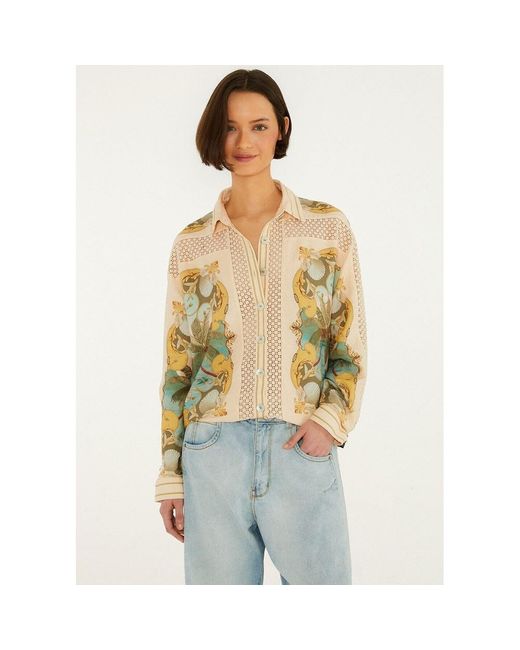 Farm Rio Green Sand Crochet Shirt