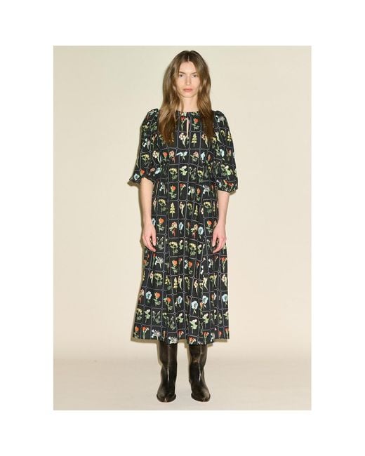 SAMDI Green Dahlia Cotton Embroidered Dress