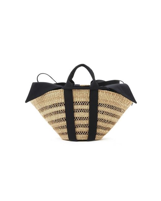Muuñ Black Sophie Lace Straw Bag