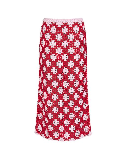 Les Tricots de Léa Red Jouny Cotton Crochet Skirt