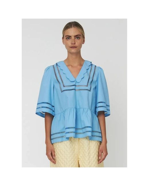 Stella Nova Blue Scalloped Edge Collar Top