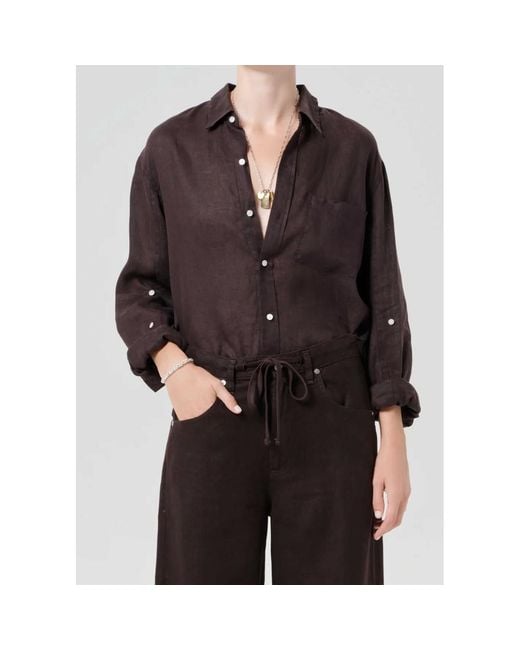 Citizens of Humanity Black Kayla Shrunken Linen Shirt
