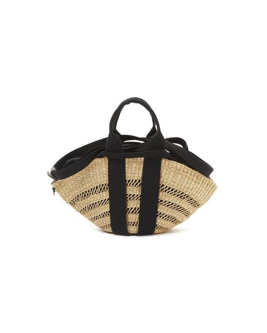 Muuñ Black Mini Sophie Lace Straw Bag