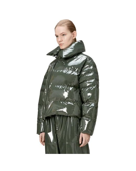 Rains Green Alta Vision Waterproof Short Puffer Jacket