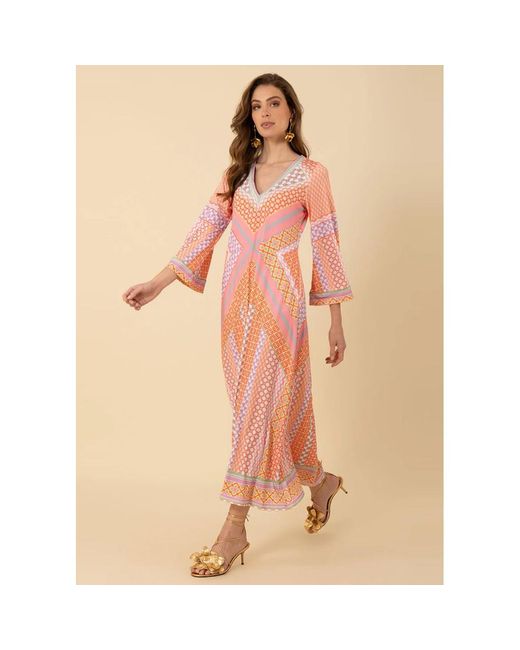 Hale Bob Pink Henley Jersey Geometric Maxi Dress
