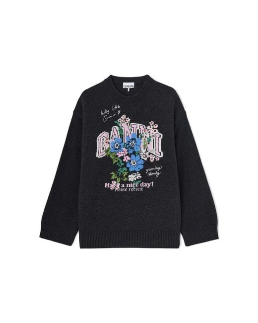 Ganni Blue Oversized Sweater Flower