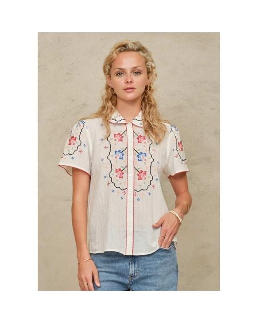 M.A.B.E White Ruby Embroidered Short Sleeve Top