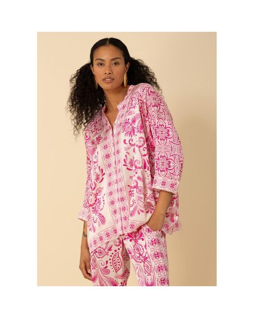Hale Bob Pink Paisley Printed Silk Blend Shirt