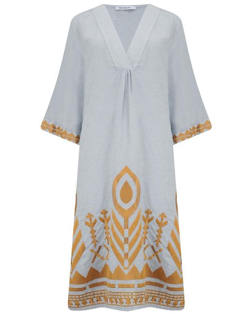Kori Gray Embroidered Linen Kaftan Dress