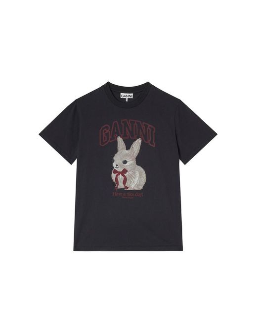 Ganni Black Bunny Bow Organic Cotton T-Shirt