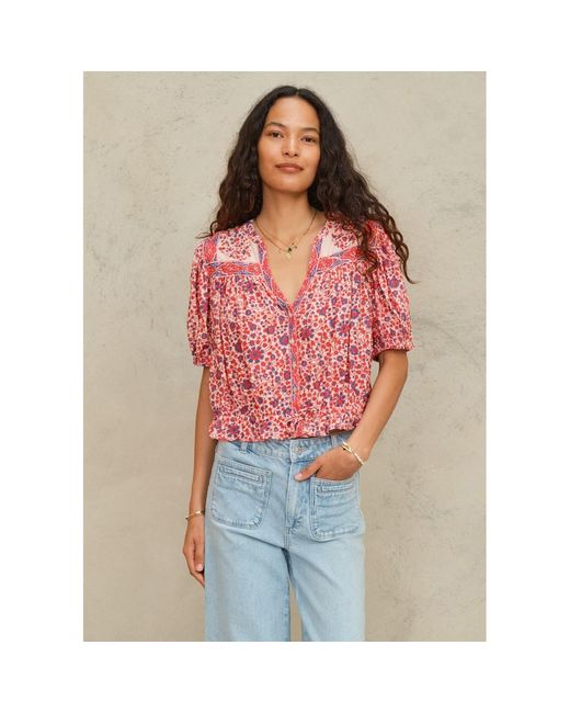 M.A.B.E Red Della Print Short Sleeve Top