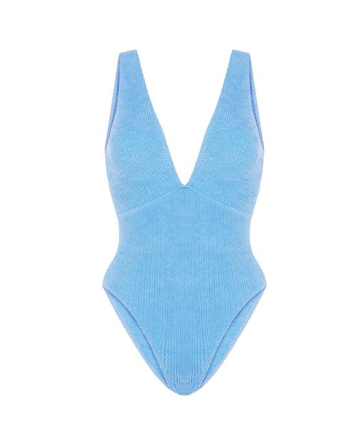 Sorbet Island Blue Ariel Crinkle V-Neck Swimsuit