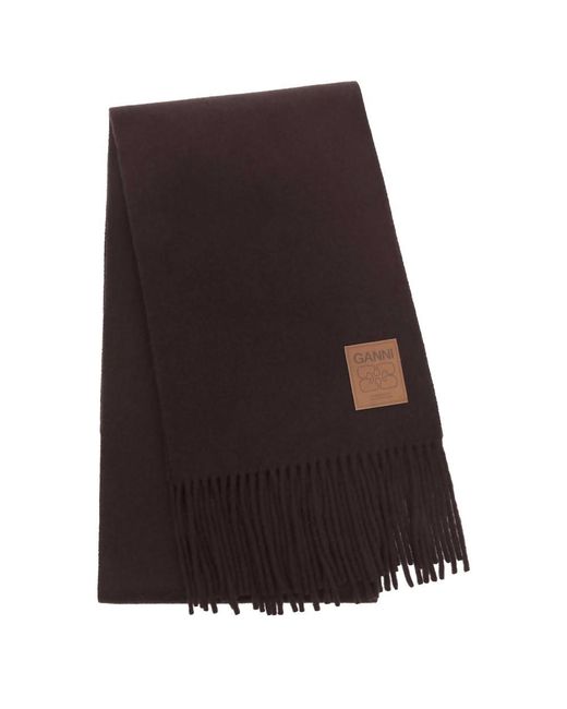 Ganni Brown Double Face Wool Knit Scarf
