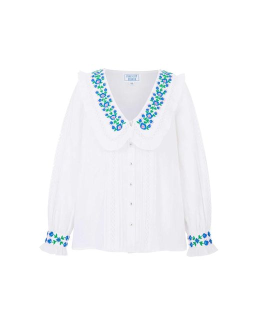 Pink City Prints Blue Ava Cotton Embroidered Top