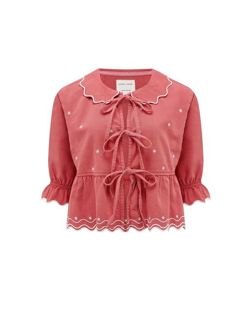 seventy + mochi Red Ana Tie Peplum Organic Cotton Blouse