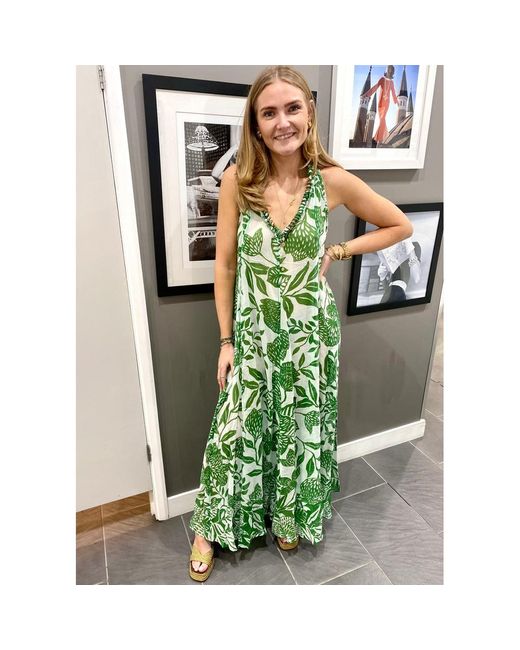 Poupette Green Nava Cotton Stripe Sari Dress