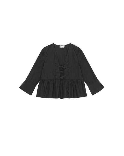 Ganni Black Tie String Peplum Blouse