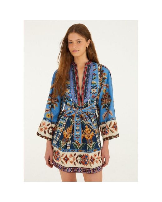 Farm Rio Blue Tapestry Organic Cotton Mini Dress