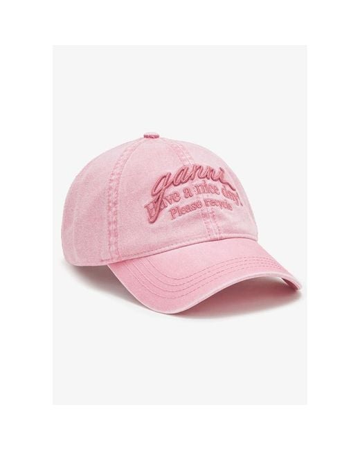 Ganni Pink Washed Cotton Cap