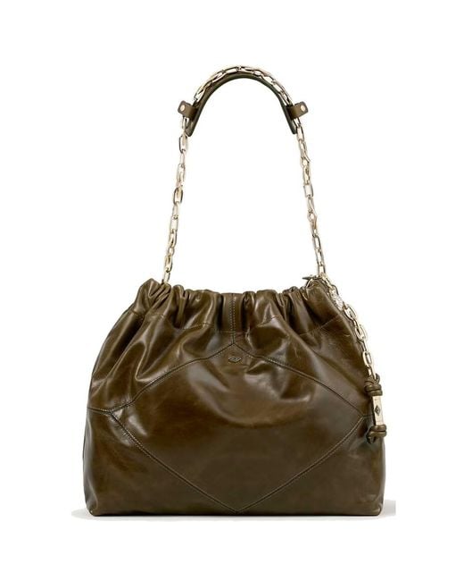 Ba&sh Green Vintage June Leather Tote Bag