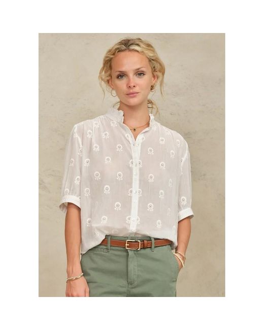 M.A.B.E Natural Frani Embellished Short Sleeve Top