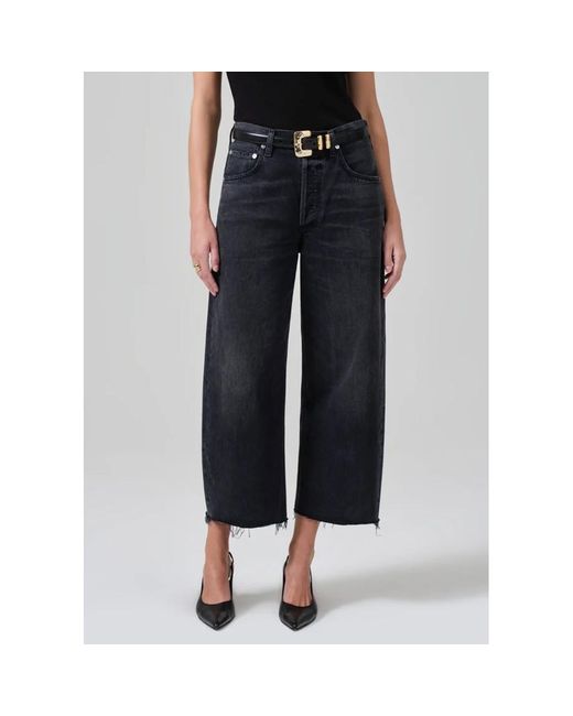 Citizens of Humanity Black Ayla Baggy Raw Hem Crop High Rise Jean
