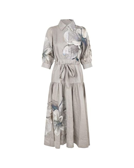 Dea Kudibal Gray Palmadea Linen Midi Shirt Dress