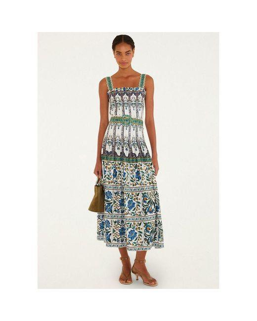 Farm Rio Blue Manoela Linen Mix Maxi Dress