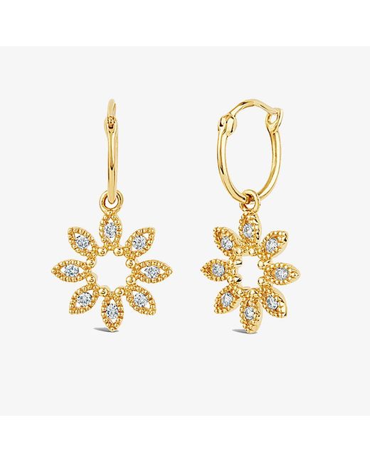 Dinny Hall Metallic 14ct Yellow Gold Jasmine Flower Hoop Drop Diamond Earrings (pair)