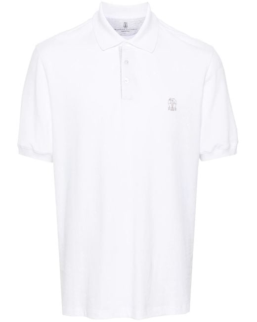 Brunello Cucinelli White Polo Shirt With Embroidery for men
