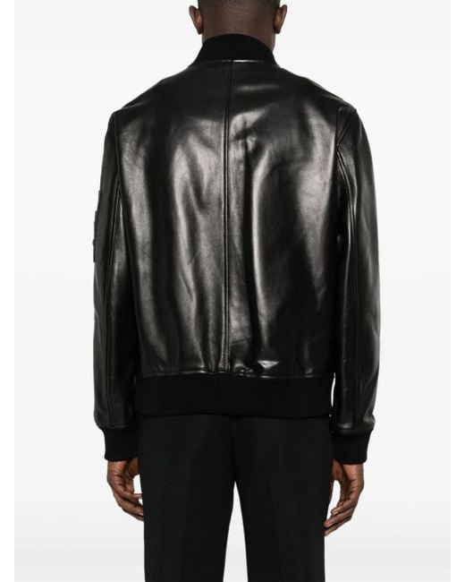 Versace Black Leather Bomber Jacket For Ss24 for men