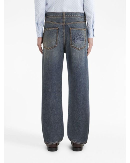 Etro Blue Wide-leg Cropped Cotton Jeans for men