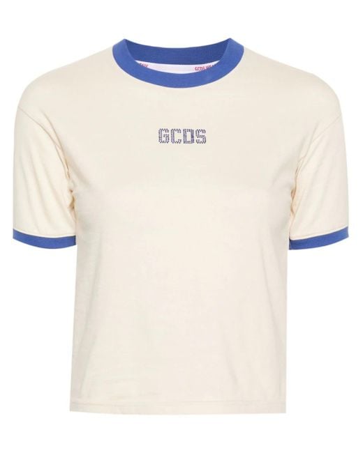 Gcds White T-Shirt With Rhinestones