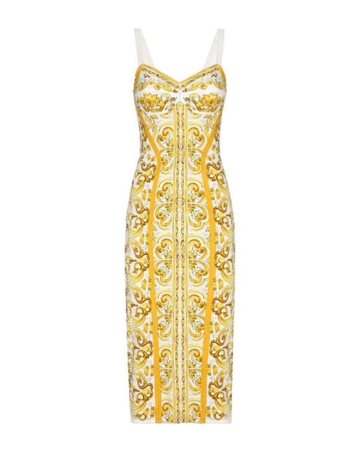 Dolce & Gabbana Metallic Maiolica Print Silk Charmeuse Bustier Dress