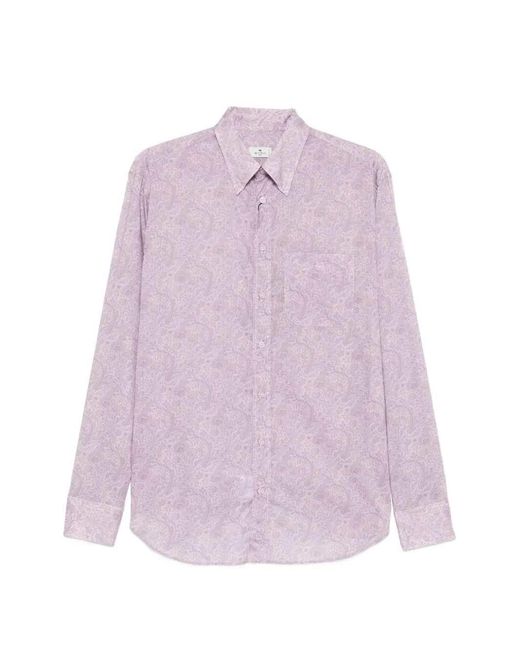 Etro Purple Camicia Con Bottoni E Stampa Paisley for men